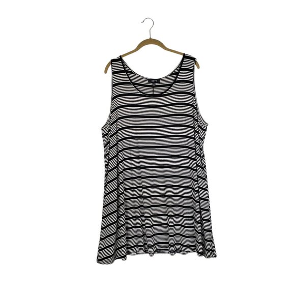 Comfy USA Longline Tunic Tank Minidress Black White Stripe Womens Size 2X - Picture 1 of 6